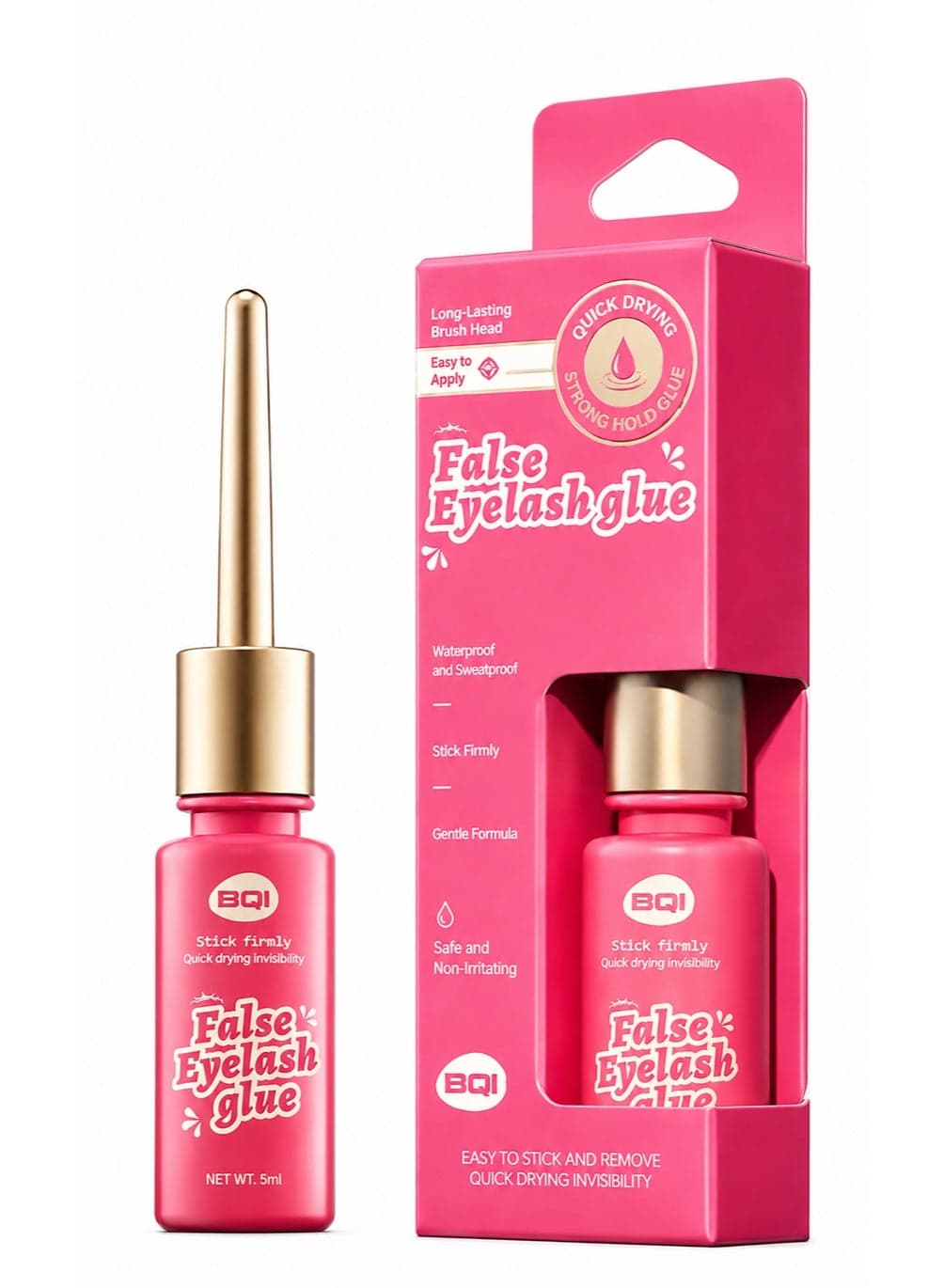 Eyelashes Glue Adhesive,Super Strong Waterproof Clear Long Eyelash Glue Lasting Sweat & Tear Proof Lash Glue for Eyelash Extensions, All Day Hold Durable Brush-On Waterproof, 1 Pack.