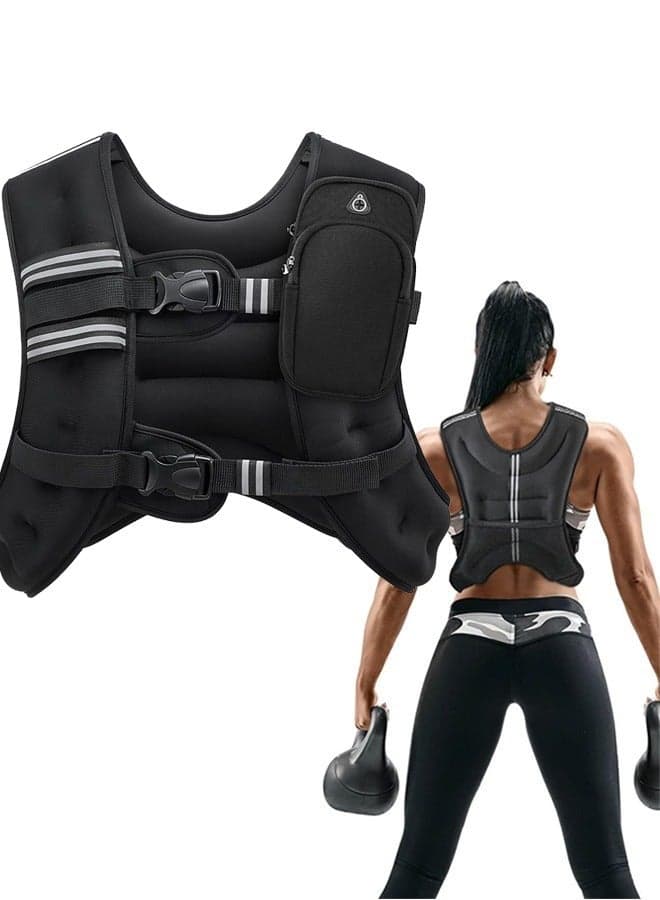 Weighted Vest, 5KG/8KG/10KG/12KG Weight Vest with Reflective Stripe and Detachable Front Zipper Pocket for Workout, Strength Training, Running, Muscle Building, Weight Loss