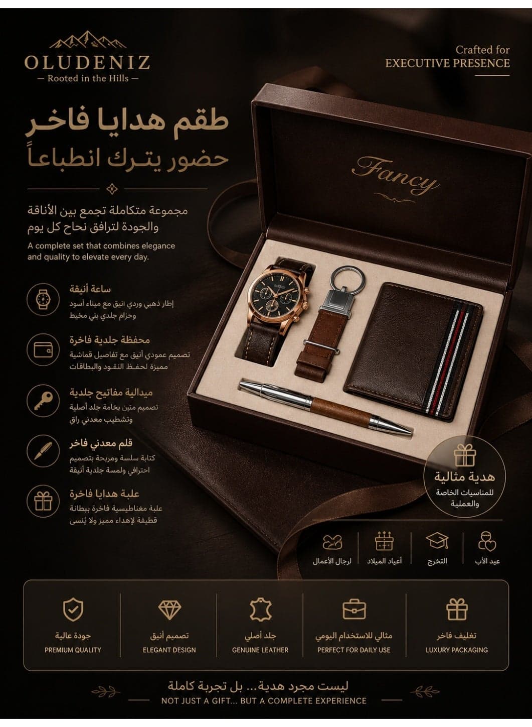 Men’s Premium Leather Gift Set – Watch, Wallet, Keychain & Executive Pen in Luxury Box