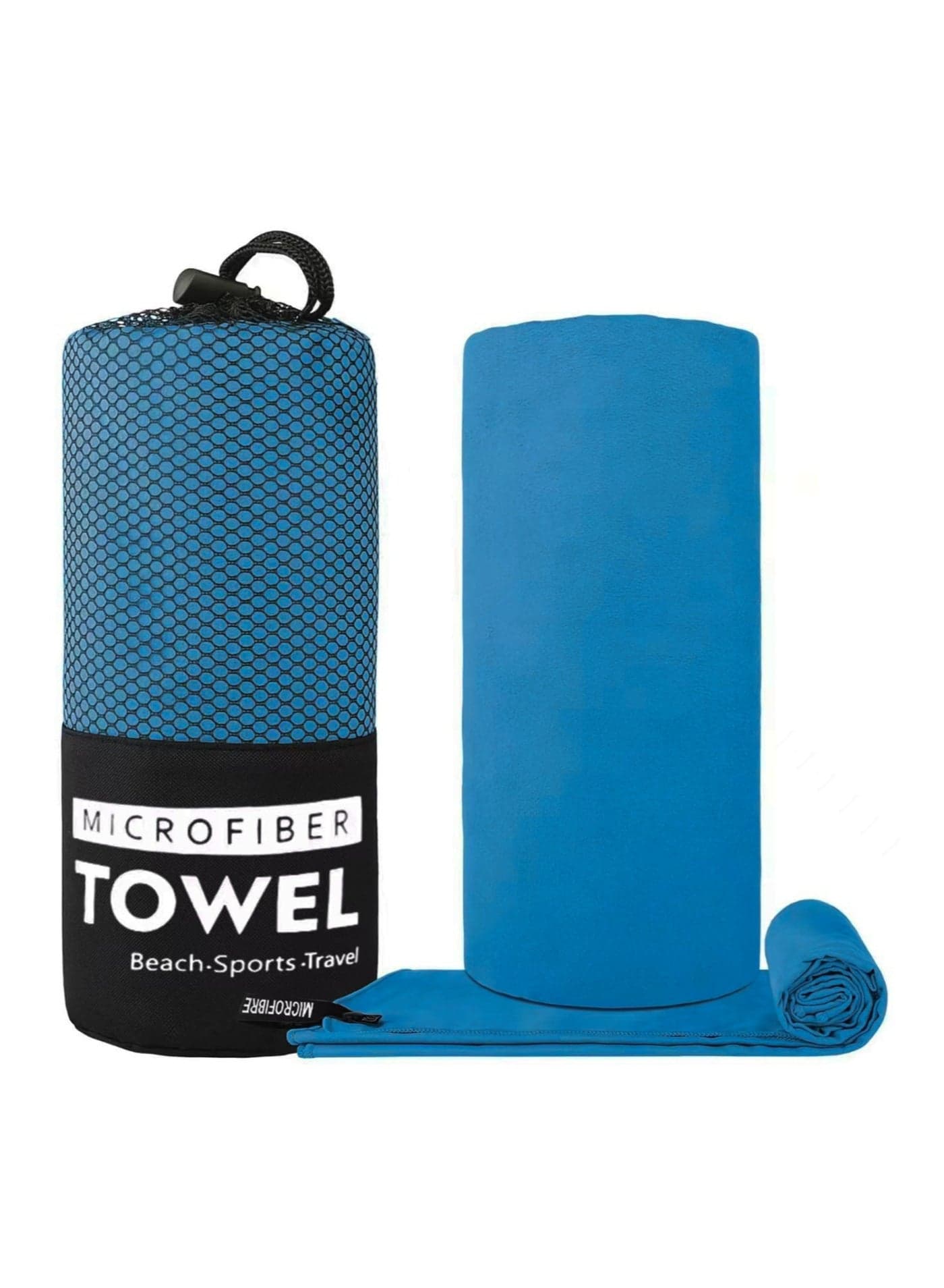 2 PCS Microfiber Sport Towels Fast Quickly Drying, Strong Water Absorption Large Lightweight Sheet Towel, 152x76CM and 80x40CM, for Gym Fitness Sports Yoga Bath Travel Swimming Beach Camping (Blue)