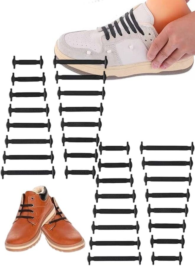 32PCS No Tie Shoelaces for Kids Adults, Black Elastic Silicone Lazy Shoelaces