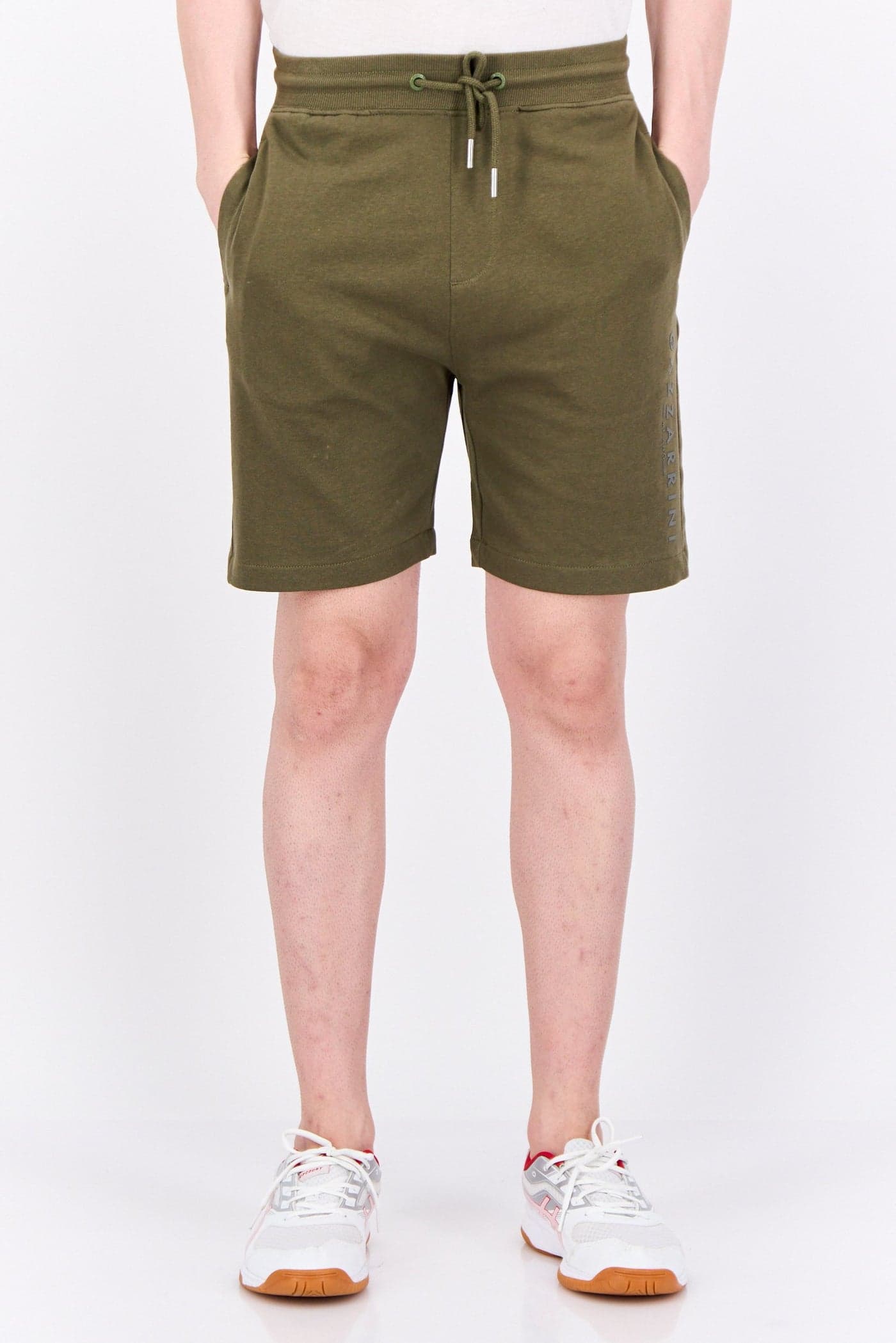 Men Drawstring Brand Logo Basic Shorts, Dark Olive
