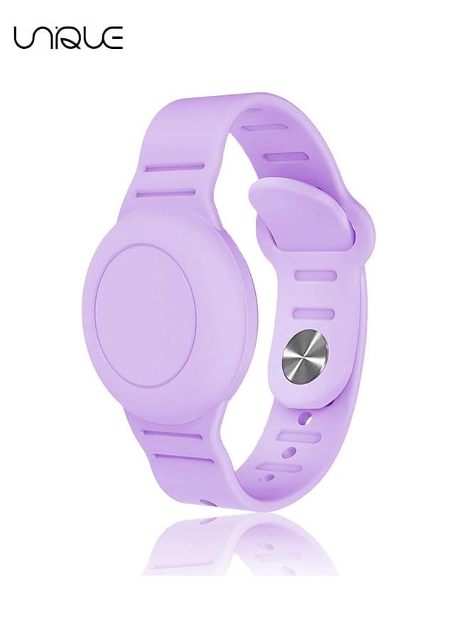 Kids Waterproof Airtag Bracelet Compatible with Apple AirTag, Hidden Silicon Protective Case for Air Tag Holder, Adjustable Anti-Lost Watch Band for Toddler Child (Purple)