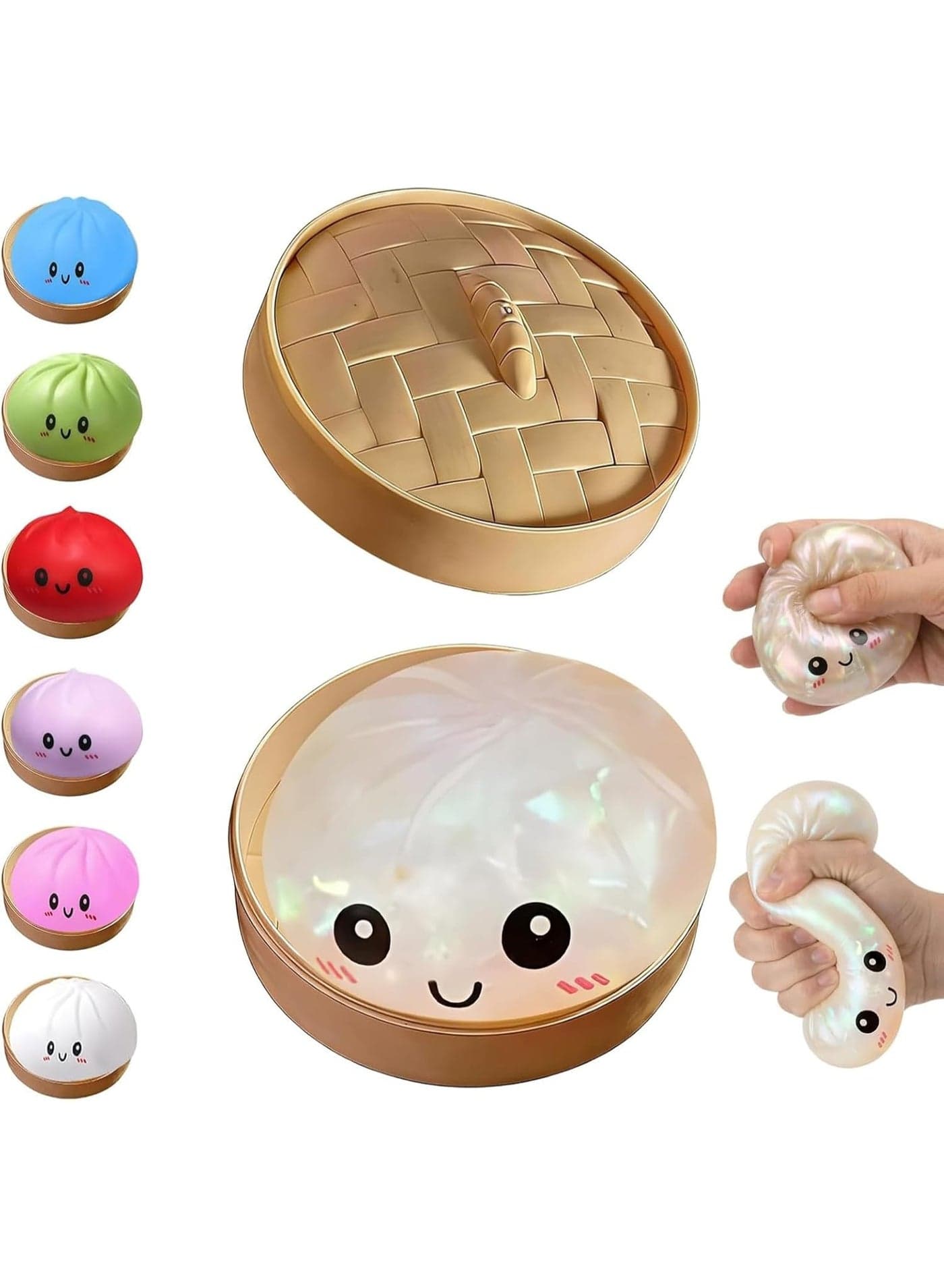 Dumpling Squishies Toy, Giant Glitter Dumpling, Colorful Steamed Bun Stress Balls Fidget Sensory Toy,Squeeze Dough Ball Stress Relief Hand Toys with Food Steamer Stretchy Desk Toys (Transparent)