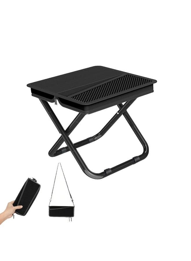 Portable Small Metal Handbag-Style Portable Folding Stool Durable Lightweight Camping Stool, Compact Outdoor Seat for Travel, Hiking and More(Large Size,Black)
