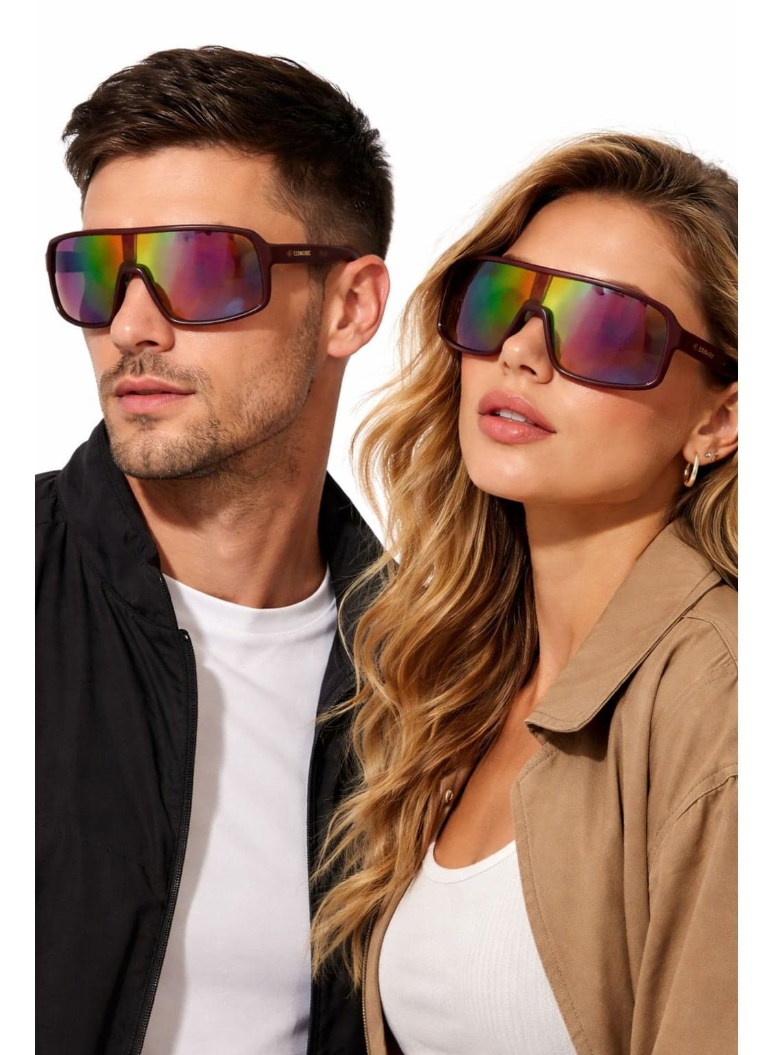 LUMIÈRE Oversized Shield Sunglasses for Men & Women – UV400 Protection, Rainbow Mirror Lens, Sporty Wraparound Designer Eyewear