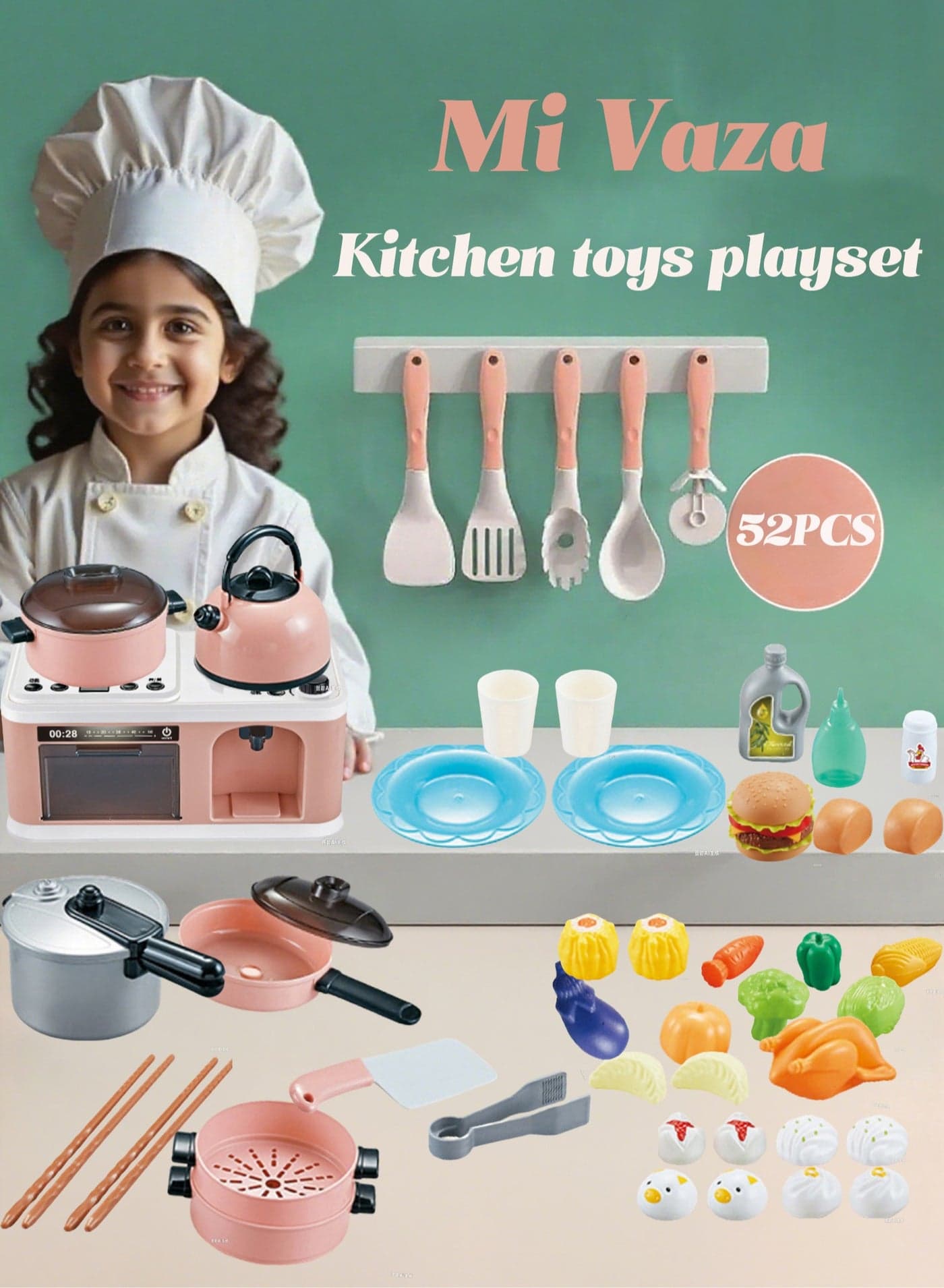 Kitchen Cooking Playset - Built-in Spray, Sound Effects, Lighting Functions - Play House Toy - Mini Furniture - Kid Toy - Pretend Play