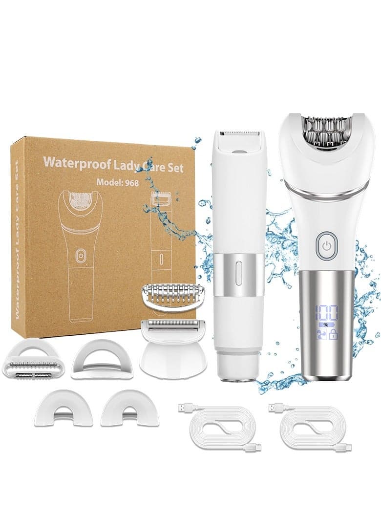 5-in-1 Women's Epilator Set, IPX7 Waterproof Hair Removal Device with 90min Cordless Use, USB Rechargeable, Includes Shaving/Epilating/Trimming/Exfoliating Heads