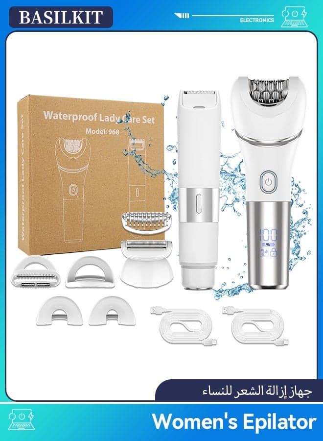 5-in-1 Women's Epilator Set, IPX7 Waterproof Hair Removal Device with 90min Cordless Use, USB Rechargeable, Includes Shaving/Epilating/Trimming/Exfoliating Heads