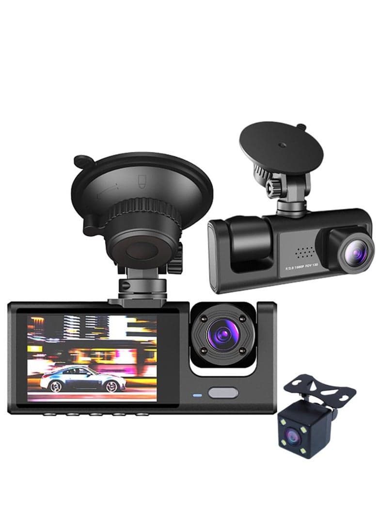 Hd 1080p dashcam, HD car in front of the car inside the car behind the car simultaneously recording