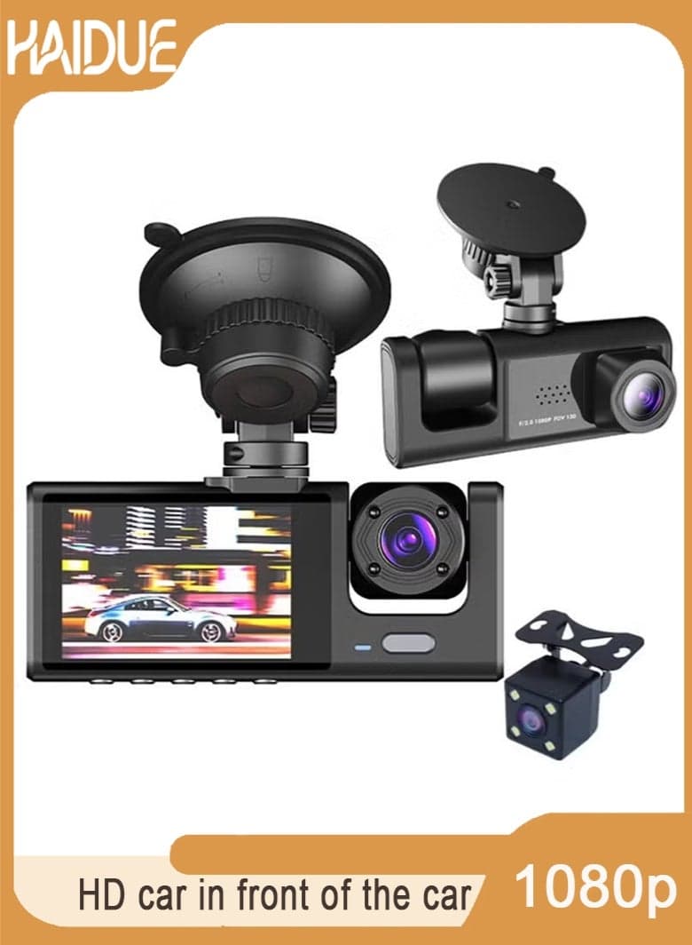 Hd 1080p dashcam, HD car in front of the car inside the car behind the car simultaneously recording