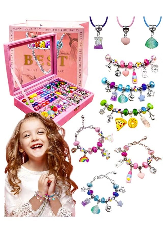 Bracelet Making Kit for Girls 76PCs Charm Bracelets Kit with Jewelry Box Jewelry Charms Bracelets for DIY Craft Jewelry Gift for Adults and Kids Present For 8-12 Year Old Girl