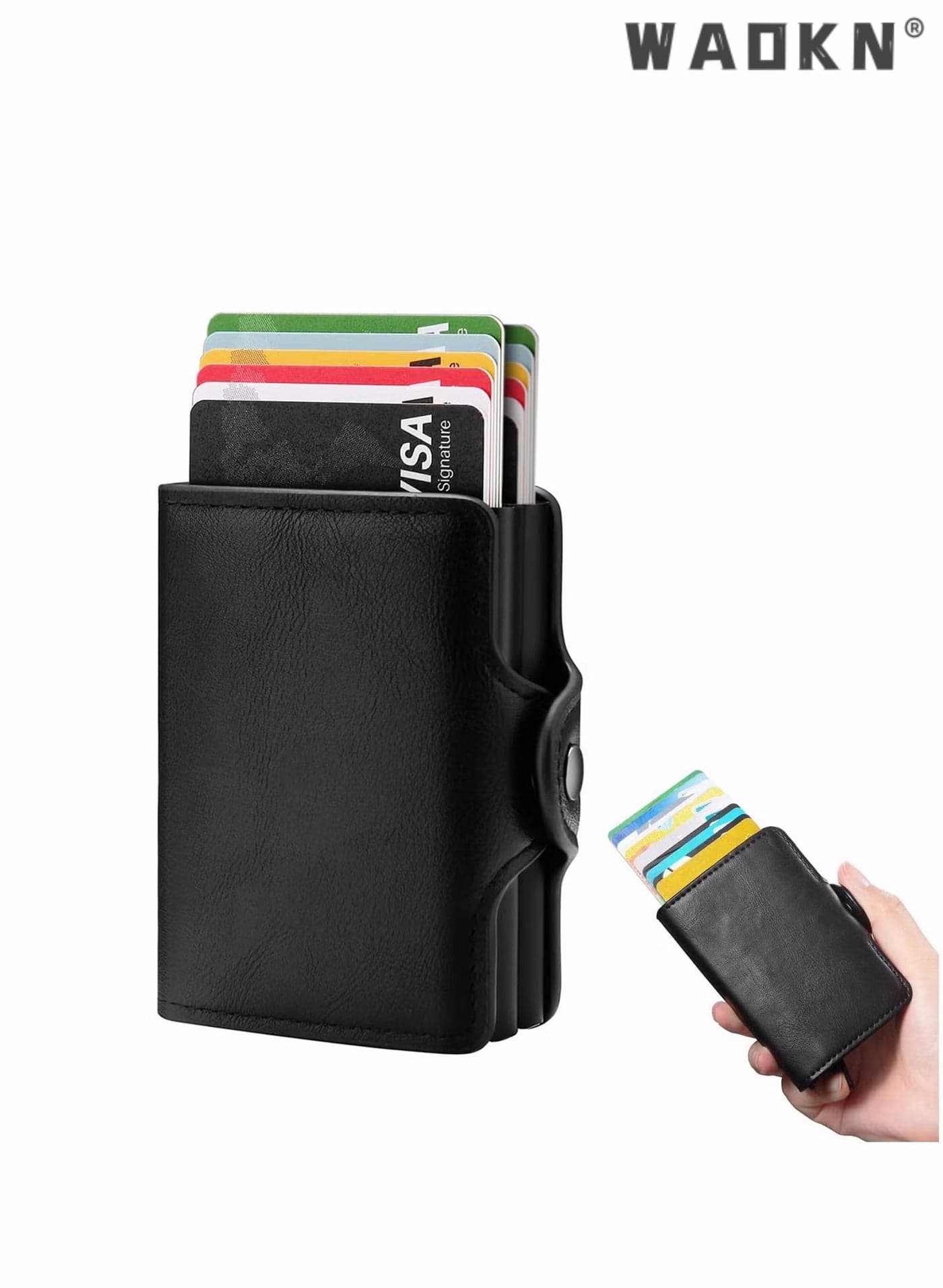 Wallet for Men Credit Card Holder, Automatic Pop Up Wallet with RFID, Leather Slim Card Case Front Pocket Anti-theft Travel Thin Wallets, Metal Money Organizers for Women Up to Holds 14 cards+ Cash