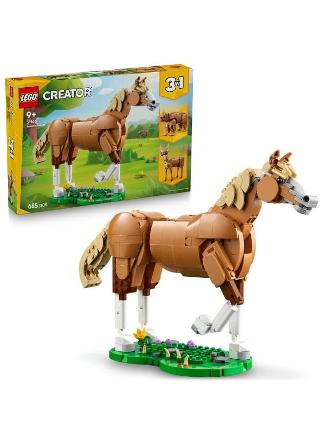 Creator 3in1 Beautiful Horse, Toy Animals Set 31166 (Age 9+, 685 Pieces)