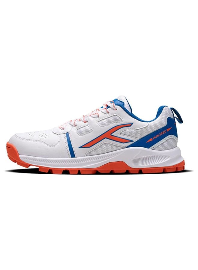 HyperTurf Cricket Shoes | TerraSpike Rubber Studs | Embedded Support Plate for Stability | Lightweight & Durable | Ideal for Turf, Ground & Hard Surfaces (White/Blue/Orange ; UK 10)