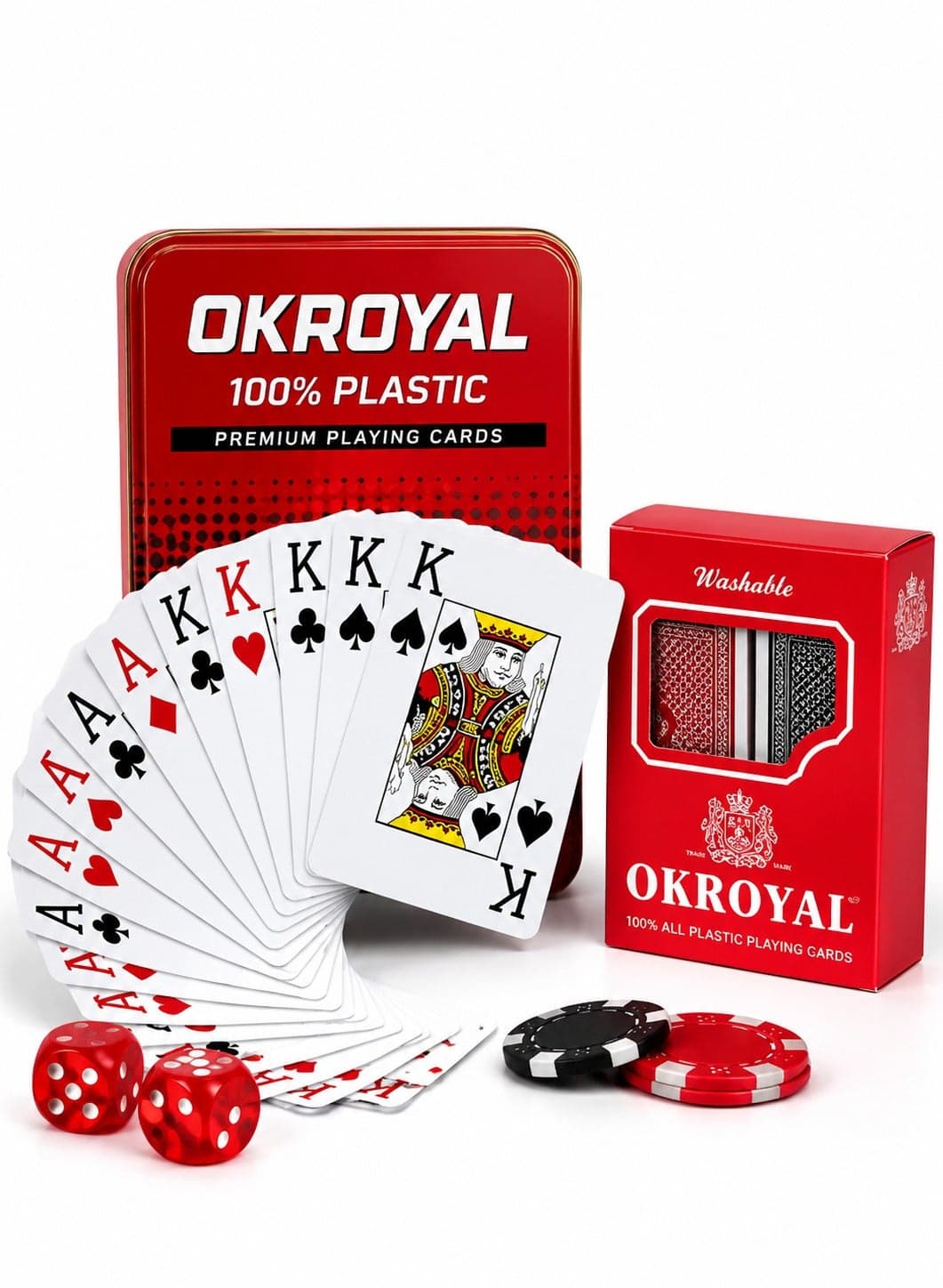 Premium 100% Plastic Poker Playing Cards Twin Pack – 108 Cards Total (2 Decks of 54) – Waterproof, Washable, Tear-Resistant PVC Casino-Grade Decks with Smooth Shuffle in Durable Metal Tin Case for Game Nights, Travel, Camping & Outdoor Use