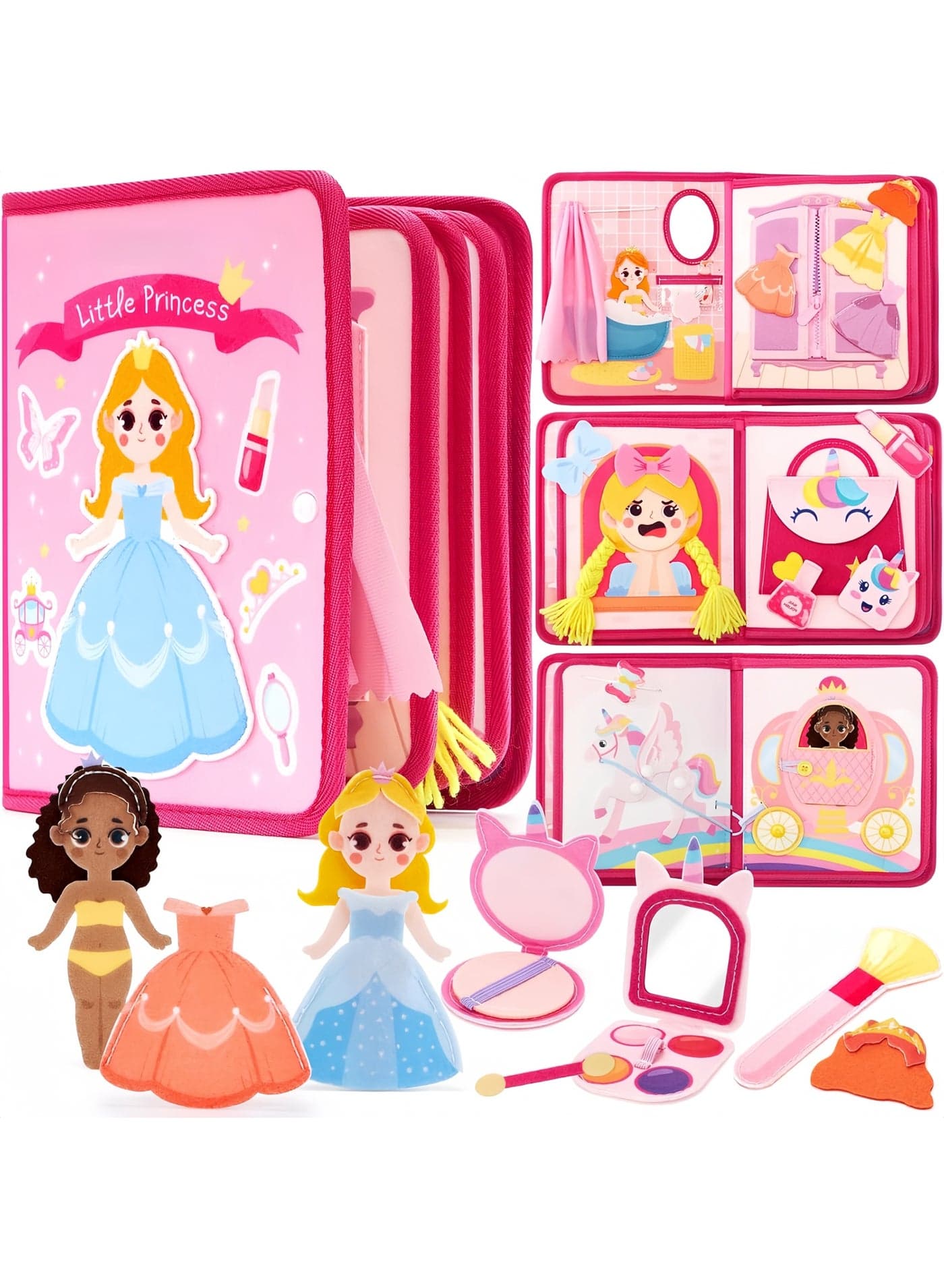 Toddler Princess Busy Book for Ages 3+ Girls,Montessori Toys for Girl Birthday Gift, Educational Learning Quiet Activity Busy Board Book,Fine Motor Skills, for Toders, Birthday/Party Travel Gift for Girls