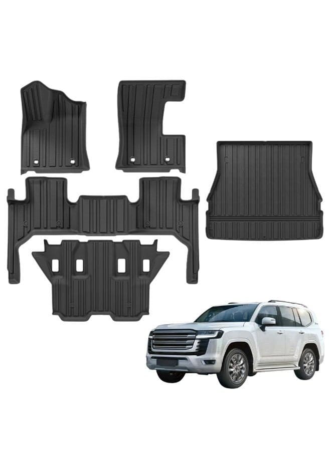 MOTOR FIT Floor Mats For Toyota Land Cruiser LC300 2021-2025 Set Of 5 (With Fire Extinguisher Space) | All-Weather TPE, Eco-Friendly & Odorless Floor Mats
