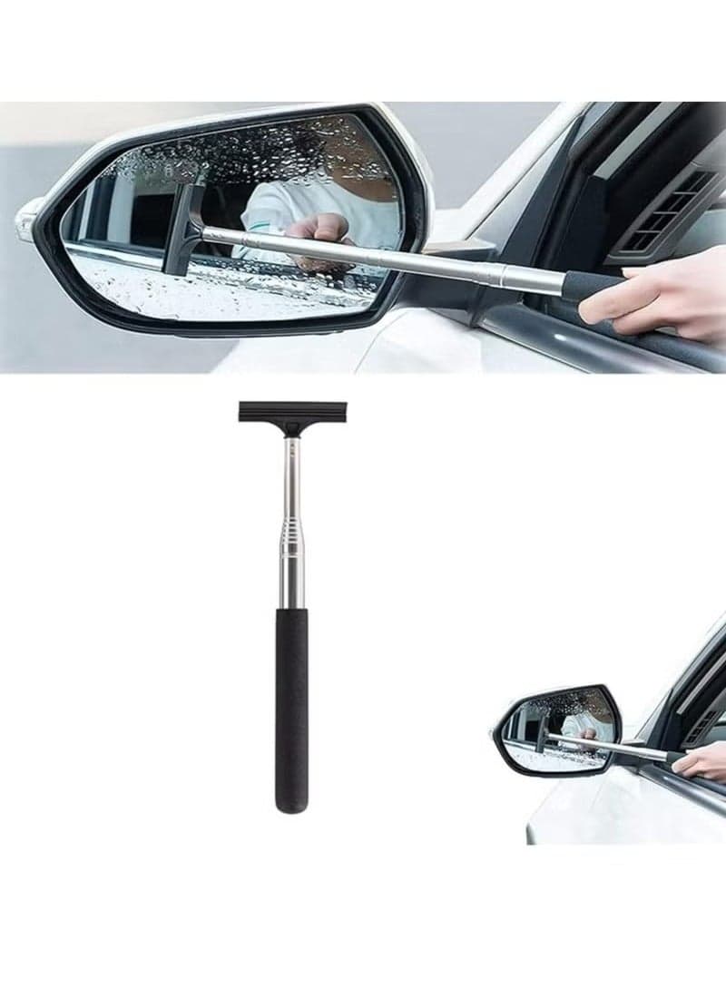 Car Rearview Mirror Wiper,Retractable Auto Glass Squeegee, Water Cleaner with Telescopic Long Rod,Portable Cleaning Tool