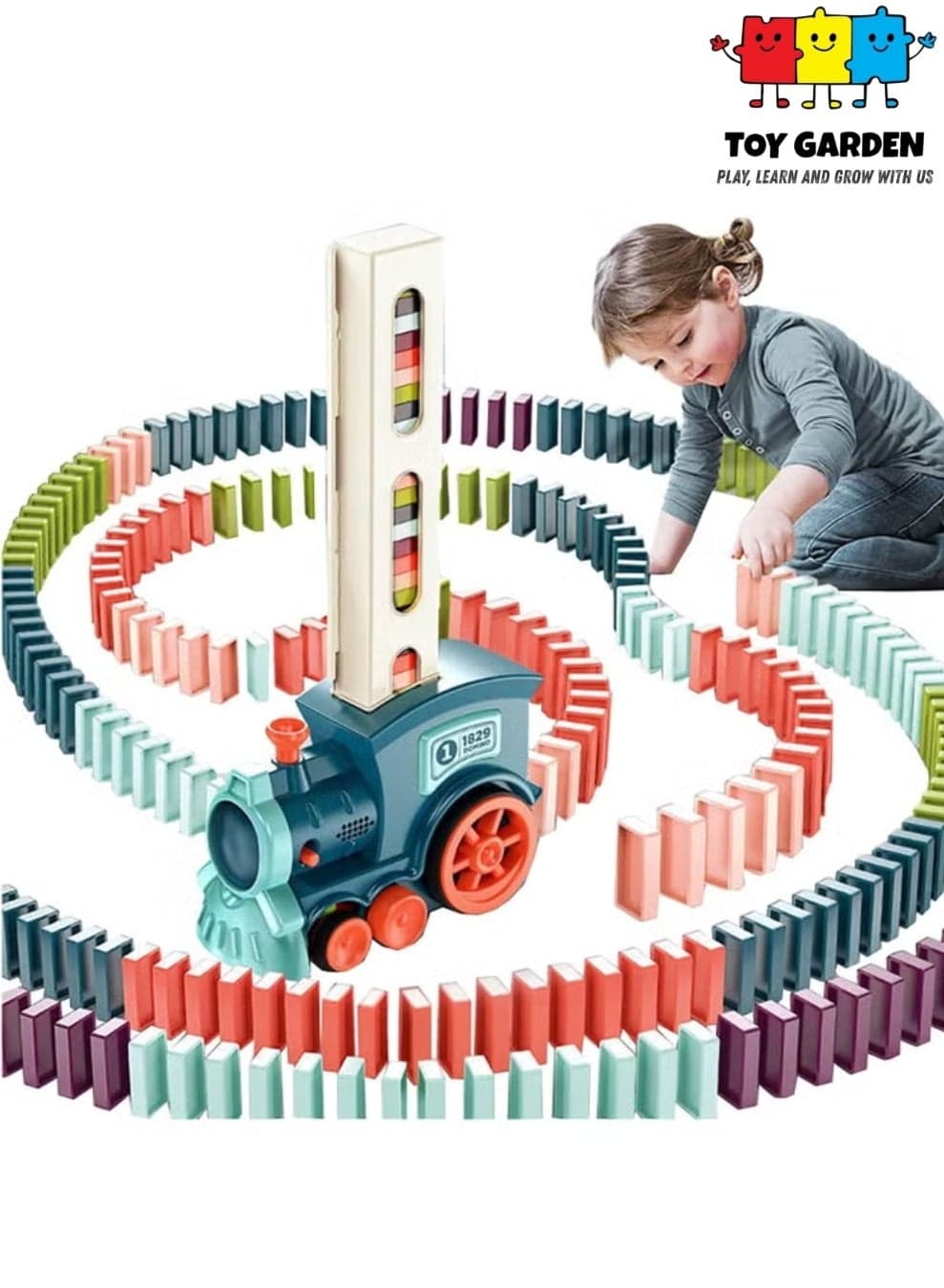 Kid's Domino Train Blocks Set- 60 Pieces, 3-8 Year Old