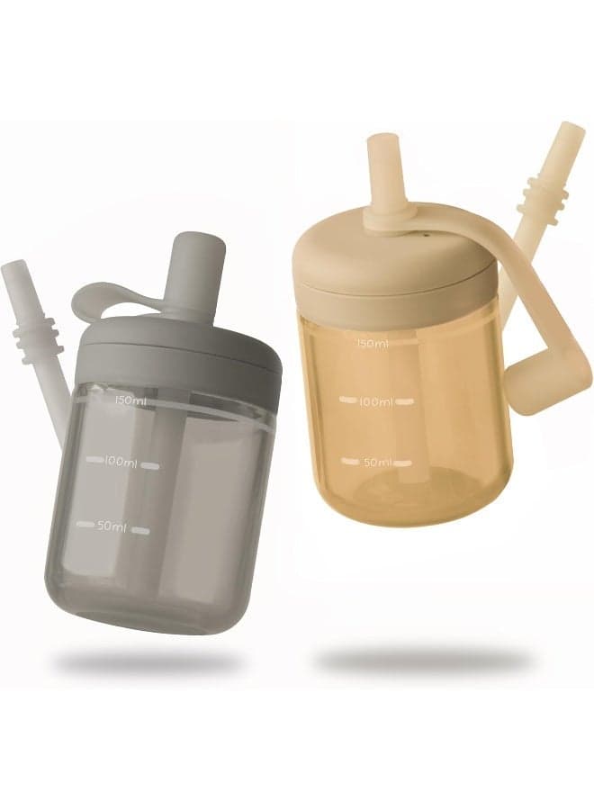 Moonkie Baby Straw cup | Silicone Toddler Sippy Cup Training Cup with Straw Lid | BPA-Free Drop-Proof Baby Cup | Led Weaning | 6 Months+, 5 oz, 2pack