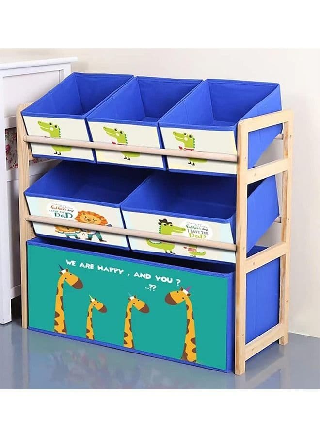 Solid Wood Toy Organizer Rack with 6 Toy Storage Bins, 25x11x24 Inch, Multi Bins Toy Storage For Nursery Kids Baby, Can Be Placed In The Living Room, Kids Room,etc (Blue)