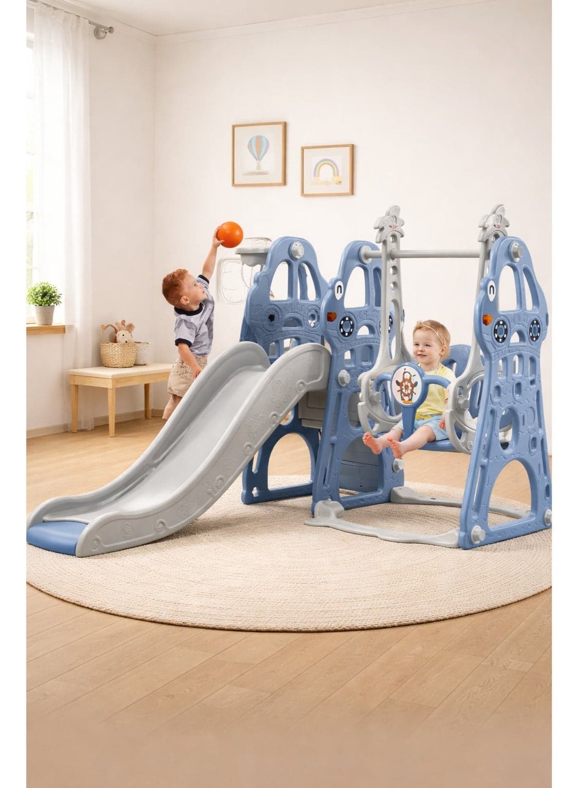 Toddler Slide and Swing Set 4 in 1 Toddler Playground with Swing Slide Climber and Basketball Baby Slide for Boys and Girls Backyard Playsets for Kids Indoor and Outdoor