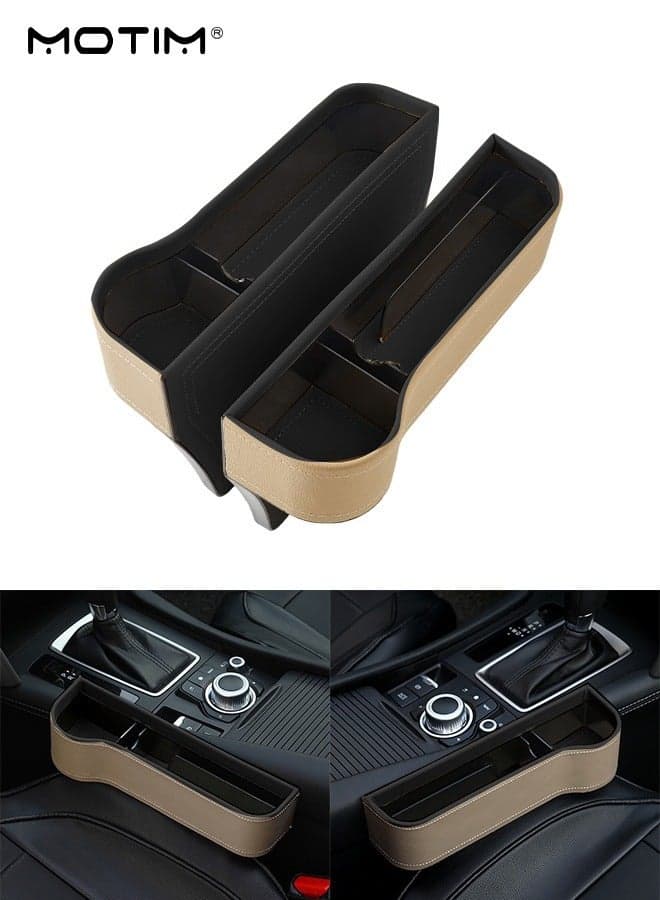 Car Seat Gap Filler Organizer 2 Pack, Leather Front Seat Console Side Storage Box, Car Interior Storage Box Seat Organizer for Cell Phones, Keys, Coins, Cards, Wallets, Sunglasses & Drink Bottles
