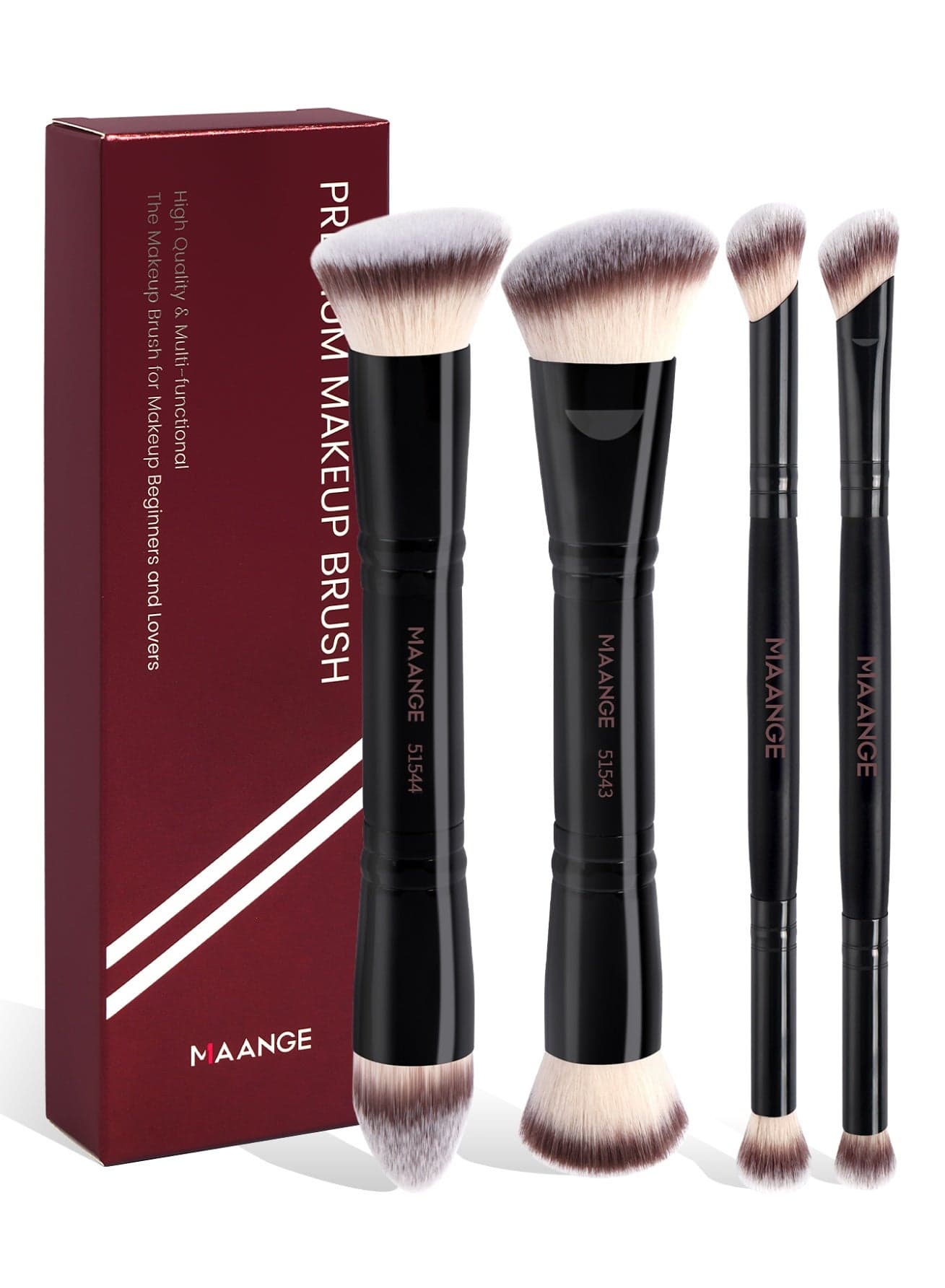 4-Piece Double-Ended Makeup Brush Set – Foundation, Contour, Blush & Eyeshadow Brushes – Travel-Friendly & Gift-Ready,Black