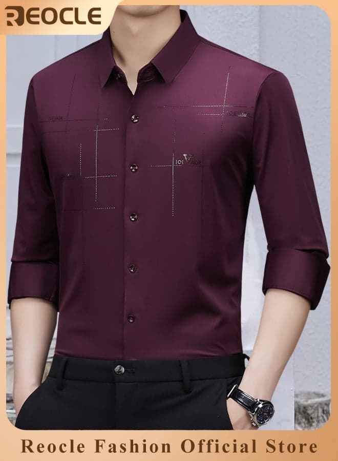 Men's Business Slim Fit Shirt Official Long Sleeve Stretch Dress Shirt Wrinkle-Free Regular Fit Button Down Shirts