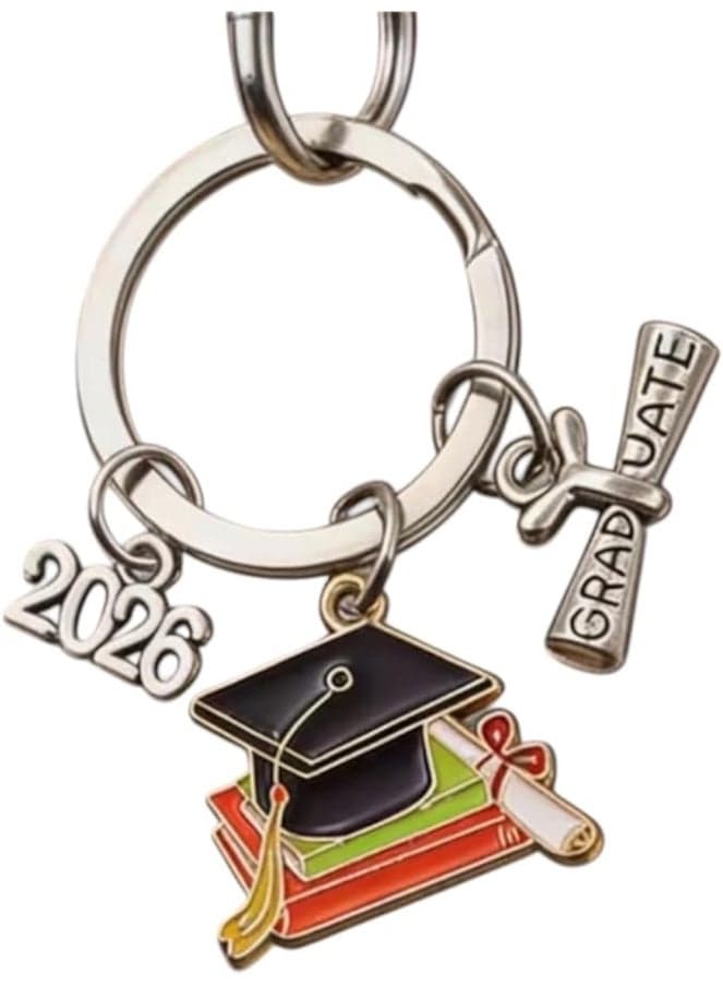 Class of 2026 Graduation Keychain, Silver with Books Charm, End of Term Gifts Celebration Giveaway Presents for him her Women Men Teacher School Nursery University Keyring