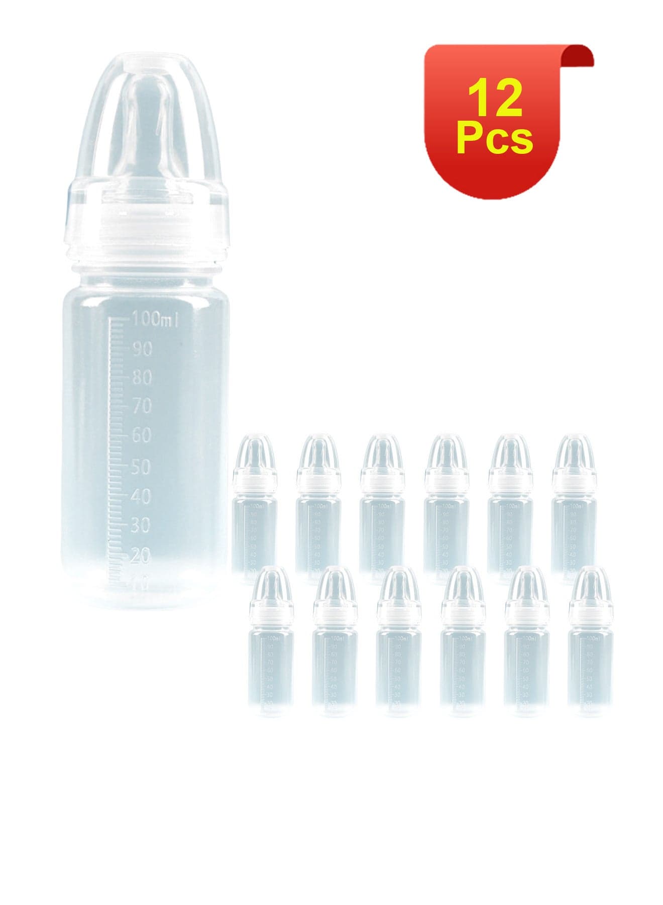 12-Piece Disposable Feeding Bottles With Lid Newborn Baby Clear Milk Bottle BPA-free Non-toxic Breast Milk Bottle 100ml Portable Storage