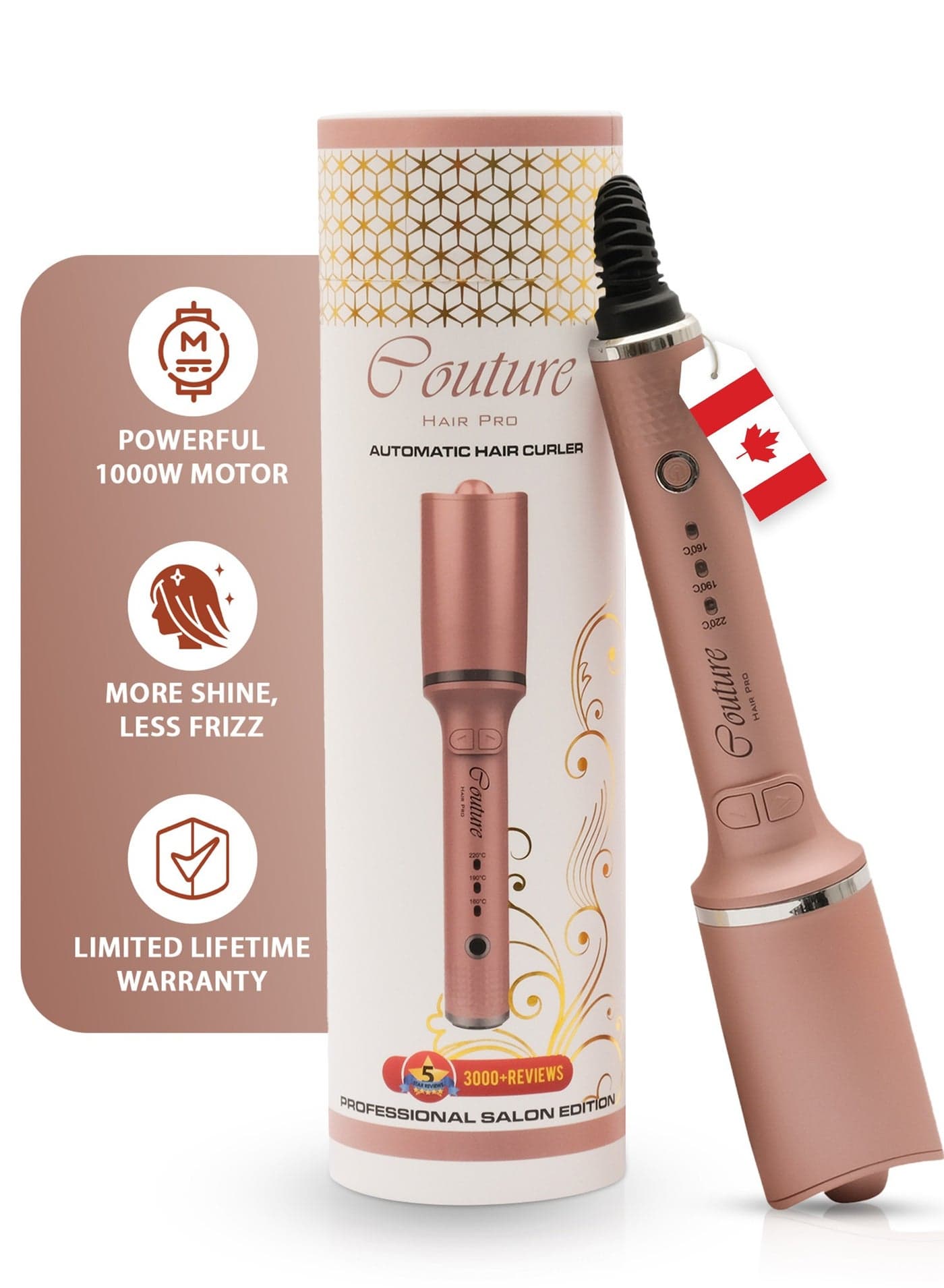 Automatic Hair Curler - Curling Iron Rod - Premium Canadian Quality - Rosegold