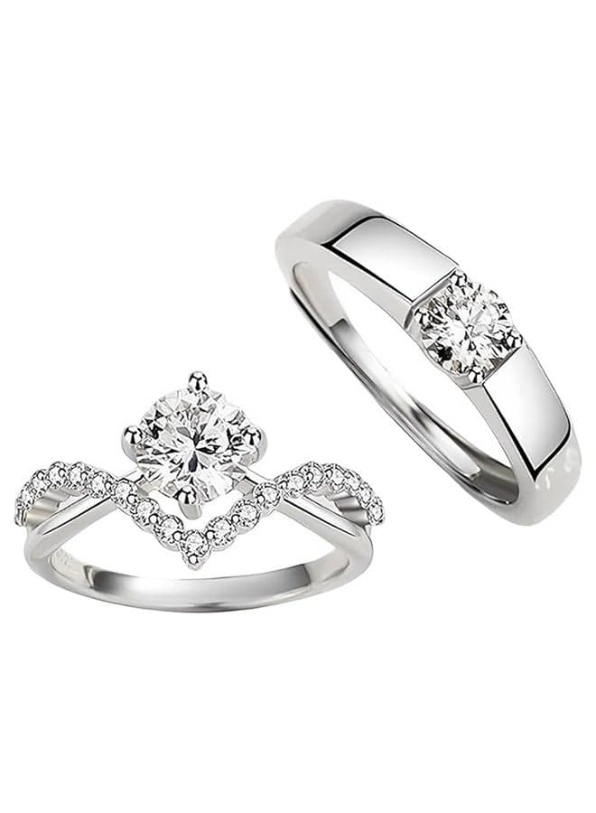 Moissanite Silver Or Solid 10K/14K/18K White Gold Couple Rings, Matching Rings for Him and Her Set Wedding Bands Promise Engagement Ring