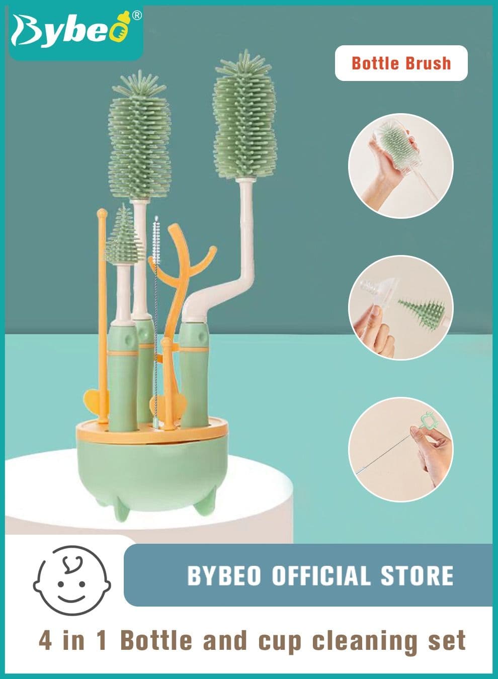 4 in 1 Silicone Baby Bottle Cleaning Brush Set with Stand, 360° Rotating Water Bottles Cleaner, Cup Gap Clean Brushes, 8 Piece Set