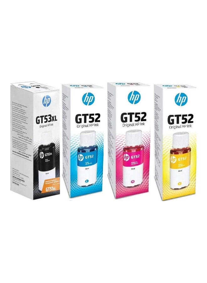 GT53XL (Black) + GT52 (Cyan, Yellow, Magenta) Pack of 4 Bundle Multicolor