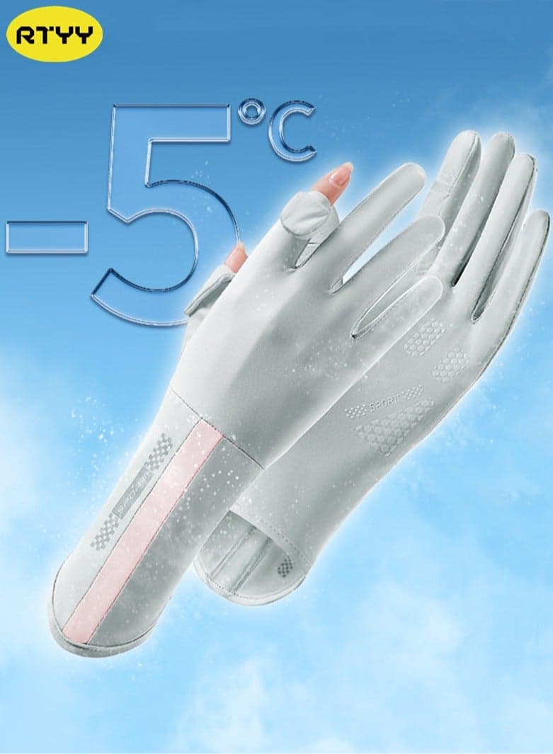 Women's ice silk gloves, Women drive gloves, summer sun protection and UV protection outdoor sports gloves, non-slip touch screen breathable Driver gloves