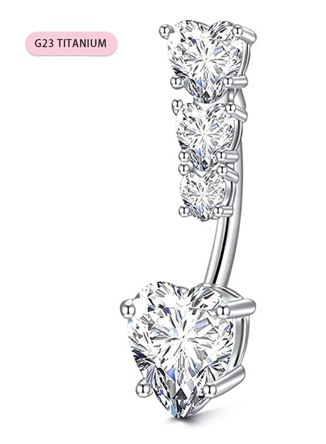 Hypoallergenic G23 Titanium Steel Belly Button Ring with 4 Sparkling Zirconia Hearts – Stylish Silver Body Piercing Jewelry Belly piercing Ring for Sensitive Skin Women