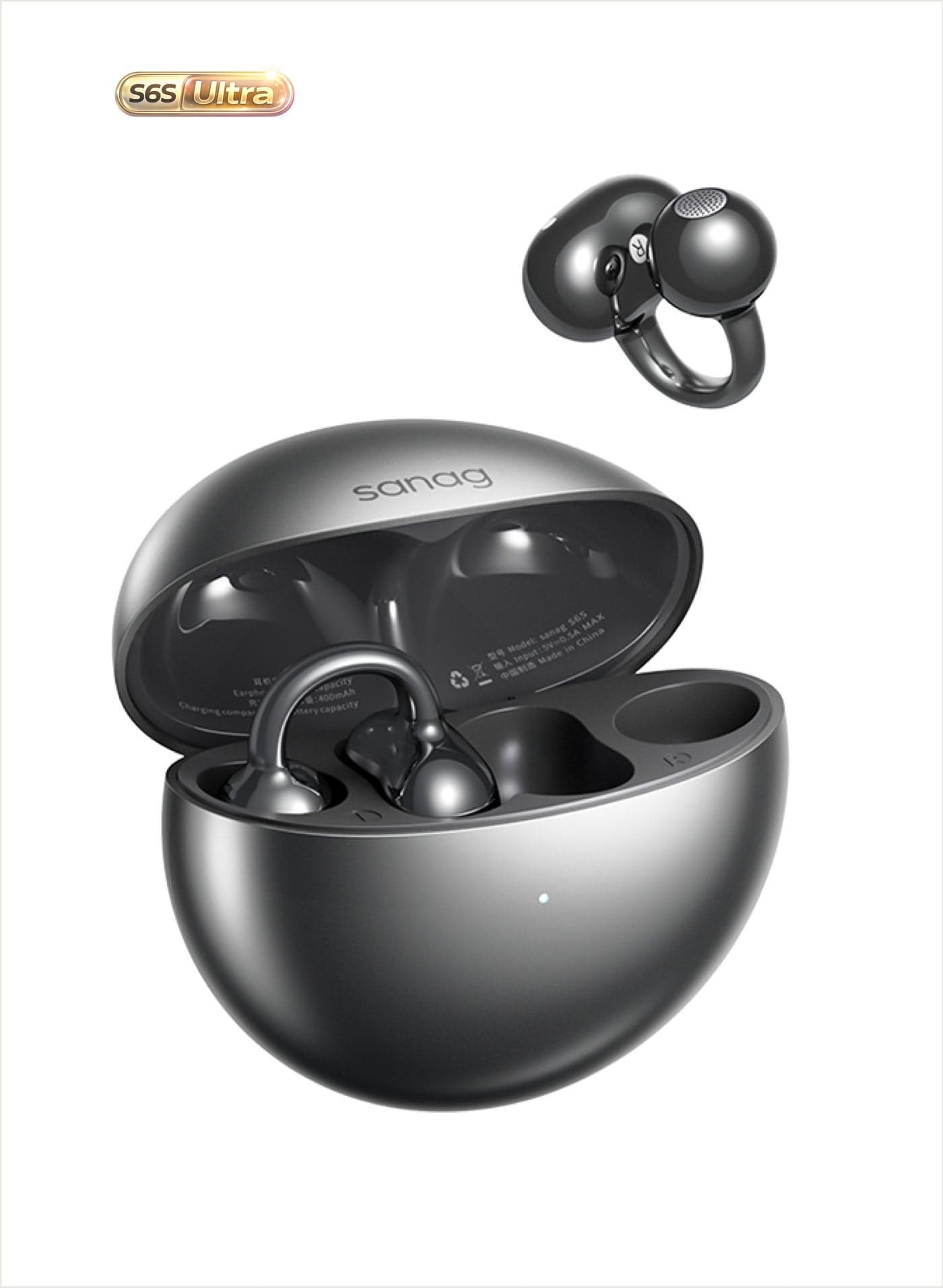 S6S Ultra Premium Wireless Earphones, Bluetooth 5.4 Open Ear Clip Earbuds, S6-U Hi-Pure Chip with Titanium Driver, AI ENC Crystal-Clear Calls, 42 Hours Long Battery Life, IP67 Waterproof, Compatible with iOS Android - Black