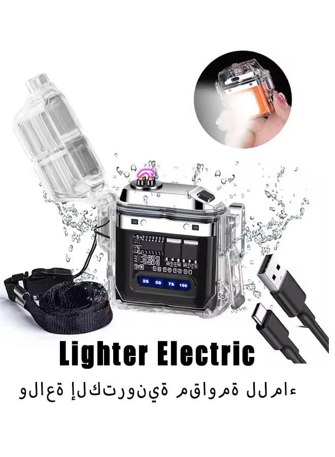 Lighter Electric Lighter USB Type C Rechargeable Multifunctional Windproof and Waterproof Transparent Dual Arc Lighter Lighter for Outdoor Lighting and Ignition Candle Camping Hiking Adventure Black