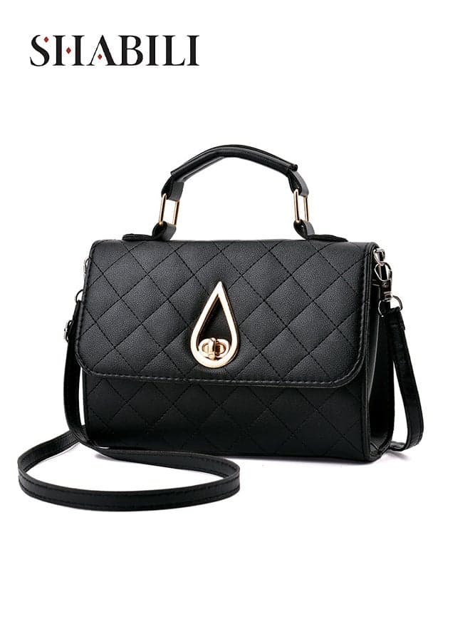 Women PU Shoulder Bag Crossbody Tote Satchel Sling Handbag, Ladies Large Capacity Multi-Pocket Quilted Water-Drop Lock & Detachable Strap for Teenager Youth Daily Casual Travel Cross Bags (Black)