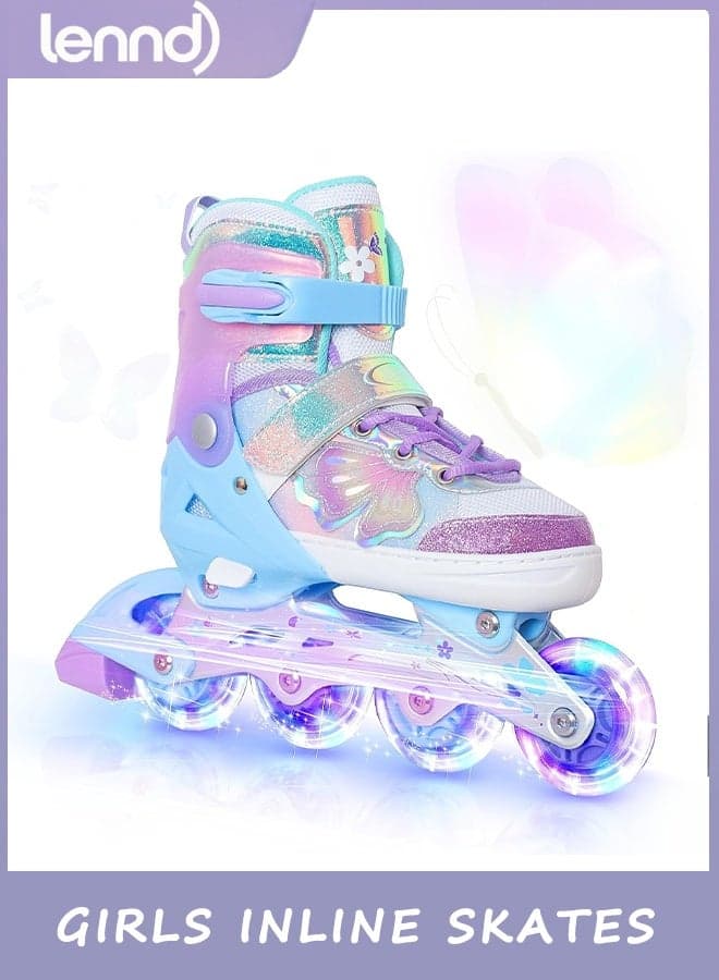 LENND TIAN-E Girls Inline Skates for Kids Boys, Adjustable Butterfly Blades Skates with All Light up Wheels - Birthday Gift for Indoor Outdoor Sports
