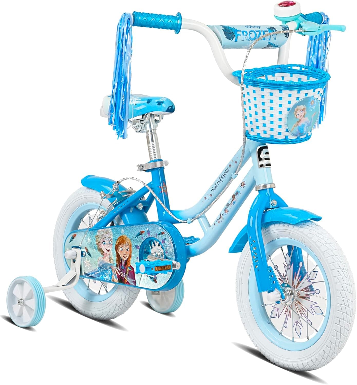 Disney Frozen Winter Frost 12-Inch Girls Bike | 12-Inch Wheel Size | Removable Training Wheels | Adjustable Seat | Front Basket, Rear Mudguard, Official Disney Frozen Graphics | Light Blue