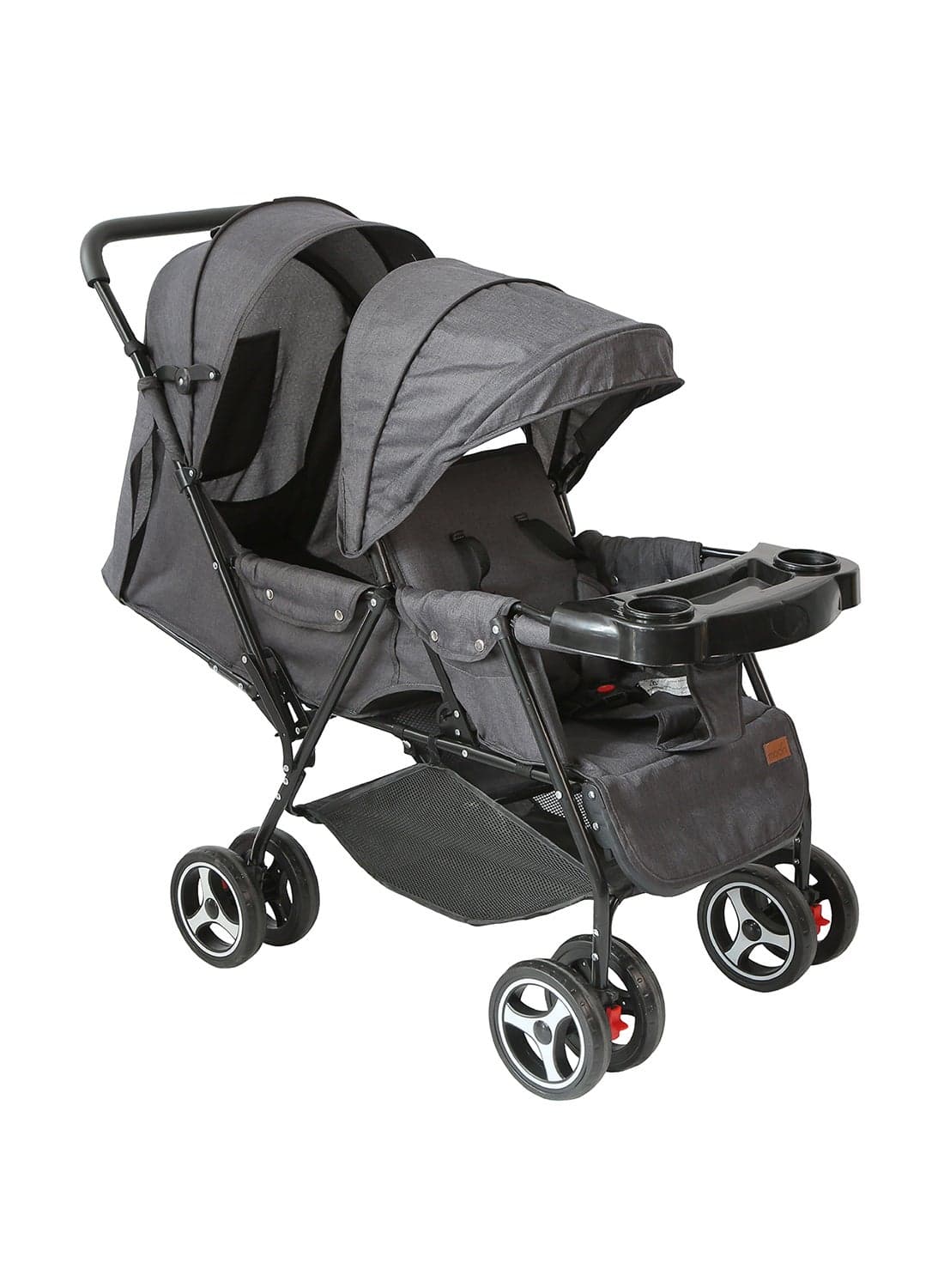Magnum Tandem Easy Fold Twin Travel Stroller – Compact And Lightweight, Suitable 0m+, Up to 15kg per Seat – Black And Grey Dot