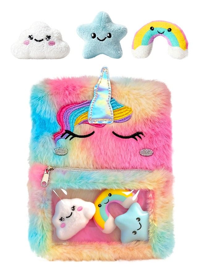 Unicorn Diaries Notebook for Girls,Cute Animals Plush Notebook with Mini Toys,Comfortable Soft Cover Writing Journal Stationery for Students Teens Kids Gifts 80 Pages