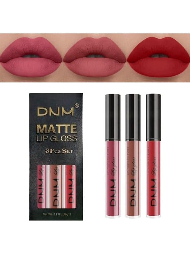 3Pcs Ruby Red Nude Pink Mauve Matte Liquid Lipstick Lip Stain Sets for Women DNM Long Lasting 24 Hours Red Stay on Matte Lipstick Light Skin matte larga duracion color 10