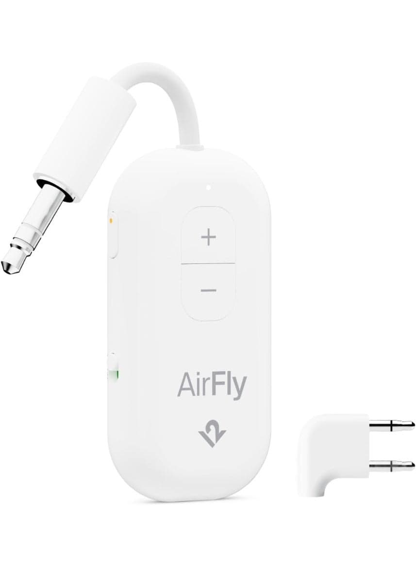 AirFly Pro 2 Deluxe – Bluetooth Adapter for Airplane Pair 2 AirPods or Wireless Headphones 3.5mm AUX Bluetooth Transmitter Receiver for Cars, Boats Treadmills TVs – Airplane Travel Essentials