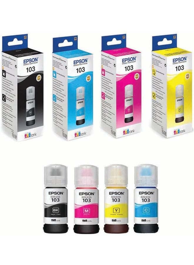 Pack of 4 Epson 103 Ink Bottle Set Black, Cyan, Yellow & Magenta