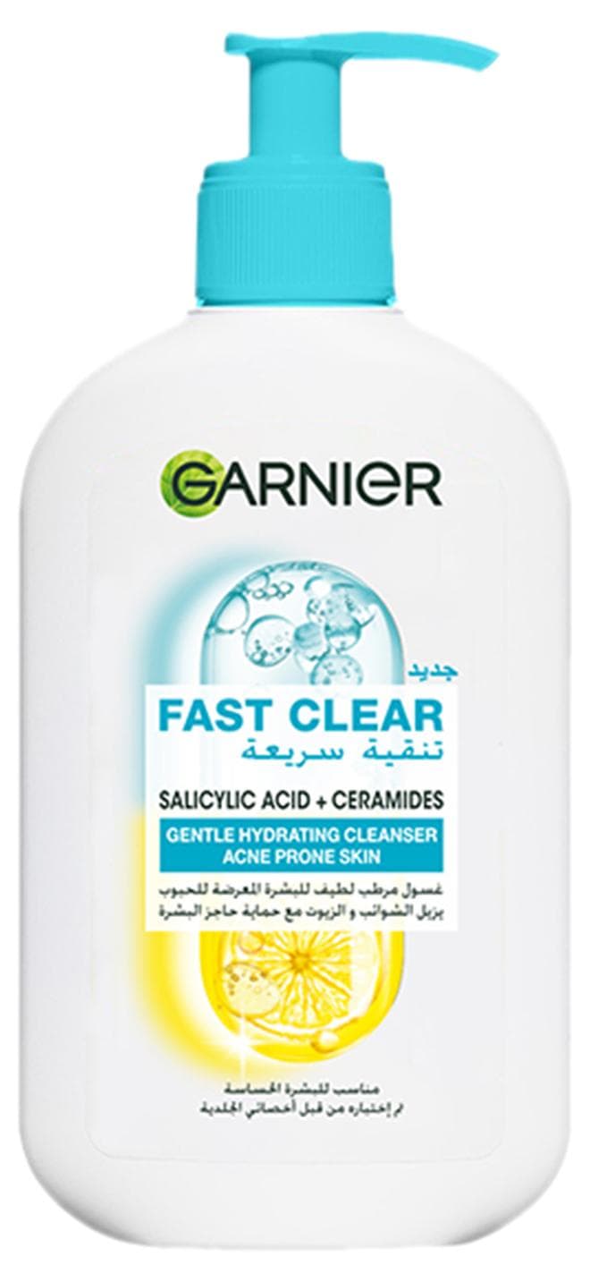 Garnier Fast Clear Gentle Cleanser, Deep Hydrating Face Wash for Acne Prone Skin with Salicylic Acid and Ceramides, Sulphate and Fragrance Free, 250ml