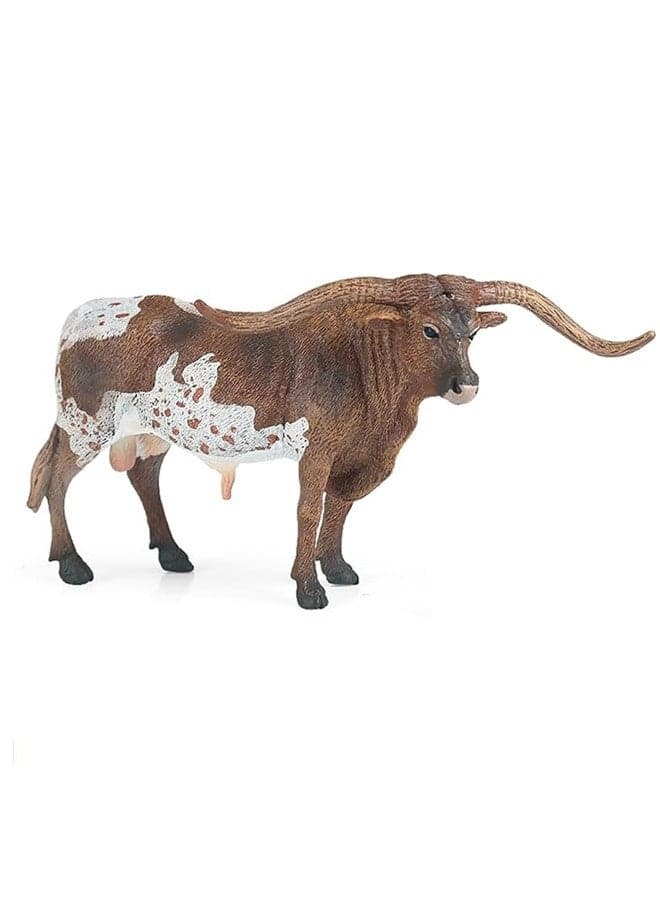 Longhorn Cow Toy Figure, 6 Inches Bull Figurine, Educational Farm Animal Toy for Kids 3 4 5 6 7 8 Year Old, Great for Cake Topper & Birthday Gift (Cow)